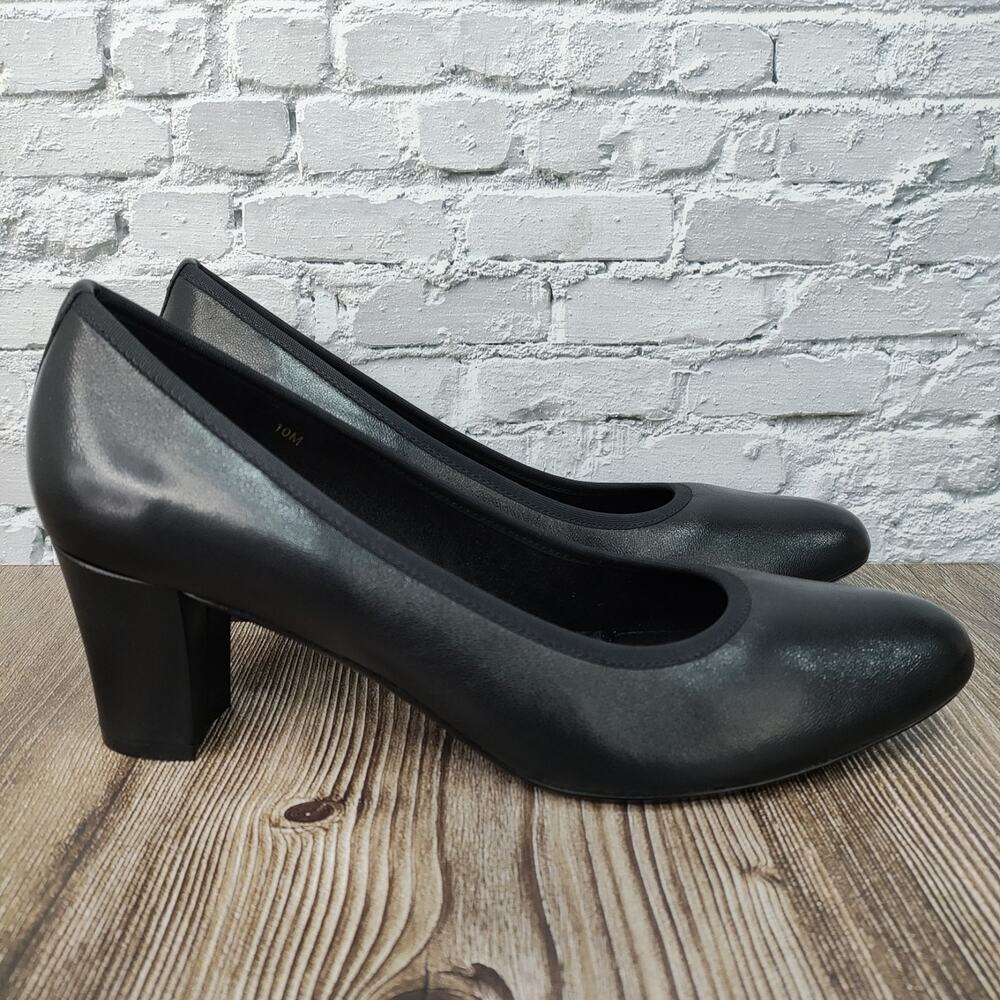 Vaneli Camila Women's Block Heel Black Leather Pumps 10 M Classic Office Career